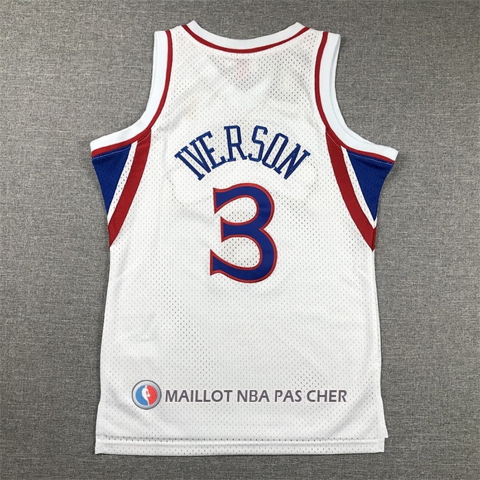 Maillot Enfant Philadelphia 76ers Allen Iverson NO 3 Mitchell & Ness 1996-97 Blanc